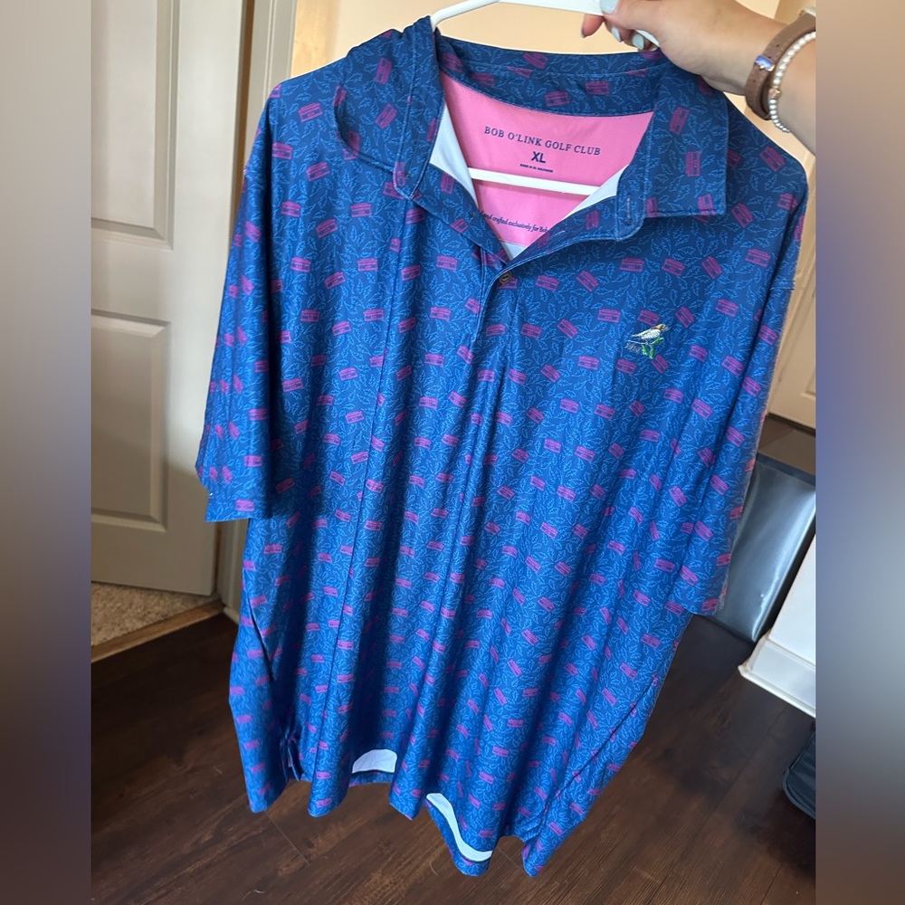 Bob O’Link Golf Club Blue and Pink Golf Polo Shirt